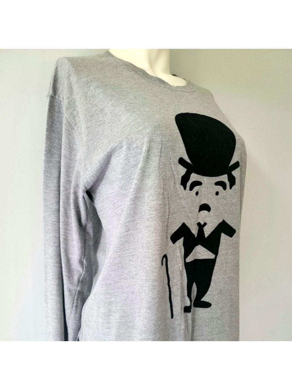Vintage Charlie Chaplin Long Sleeve Grey Top Size L